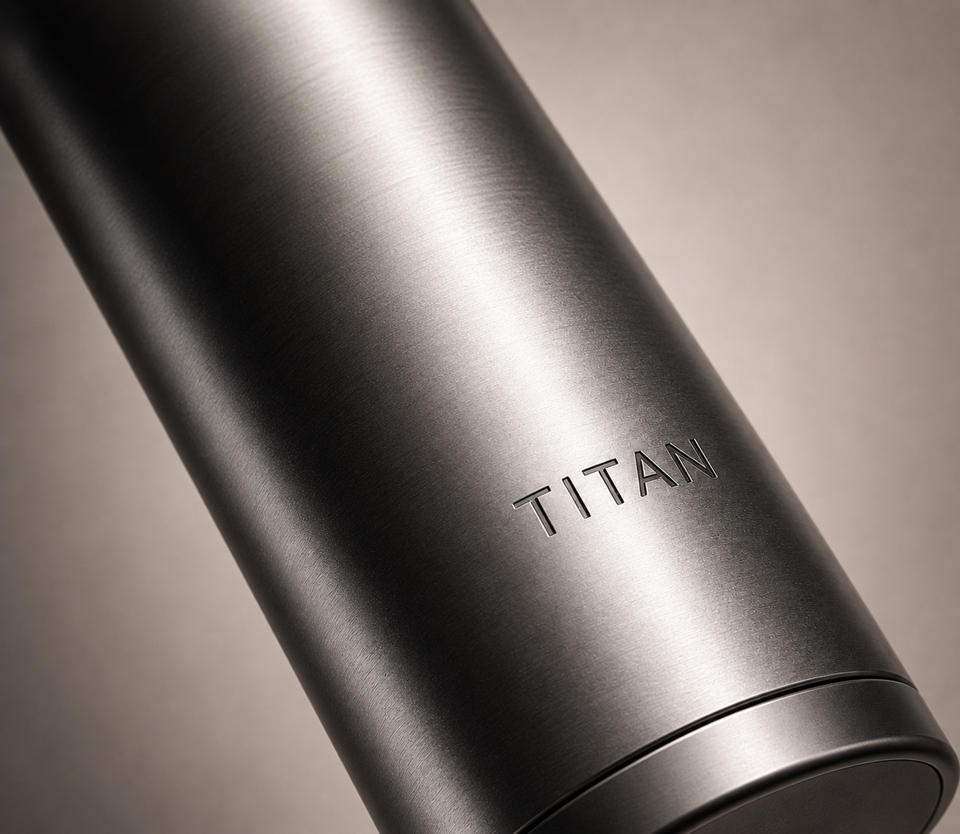 Macro view of brushed titanium grain with Titan engraving